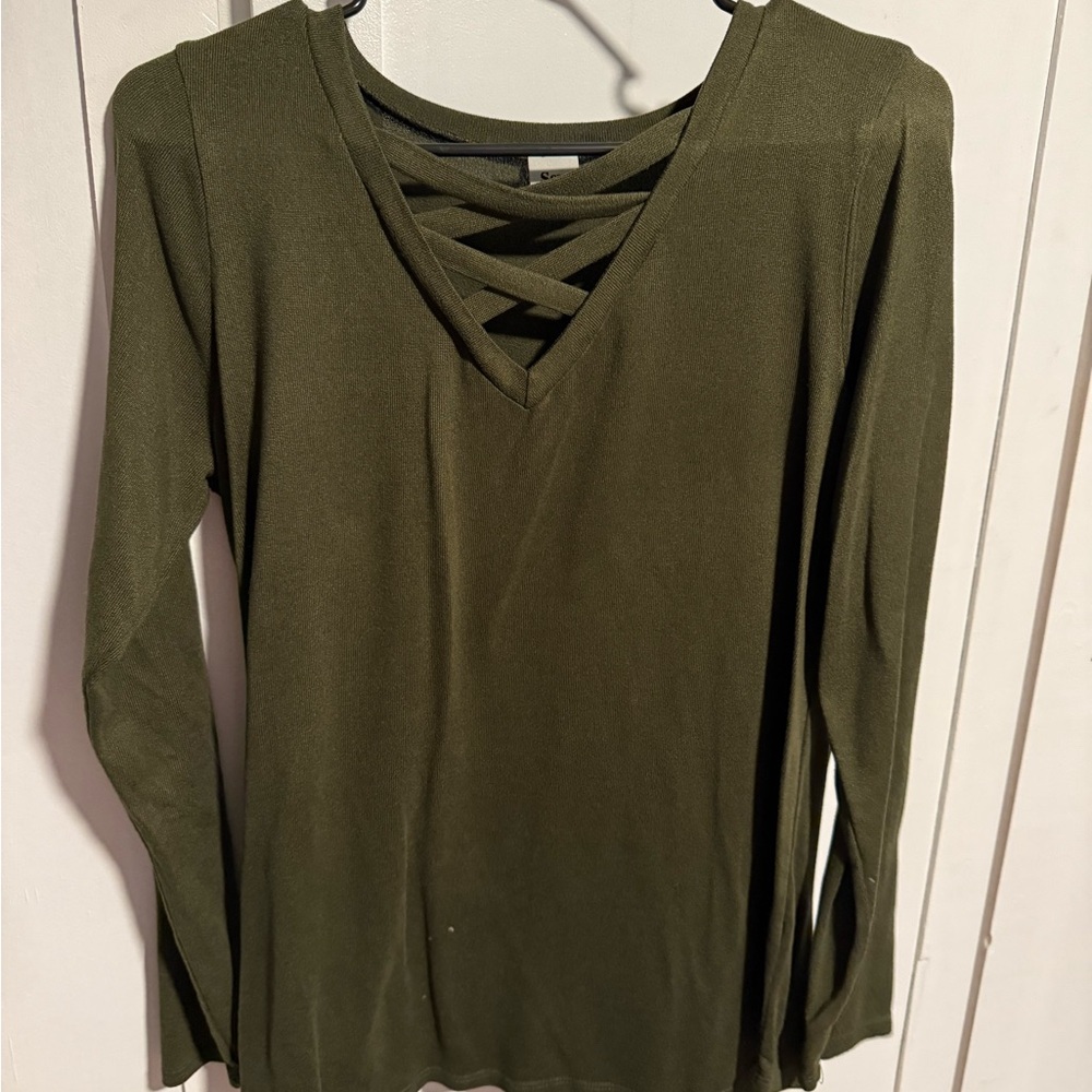 Olive Green V-Neck Women's Top